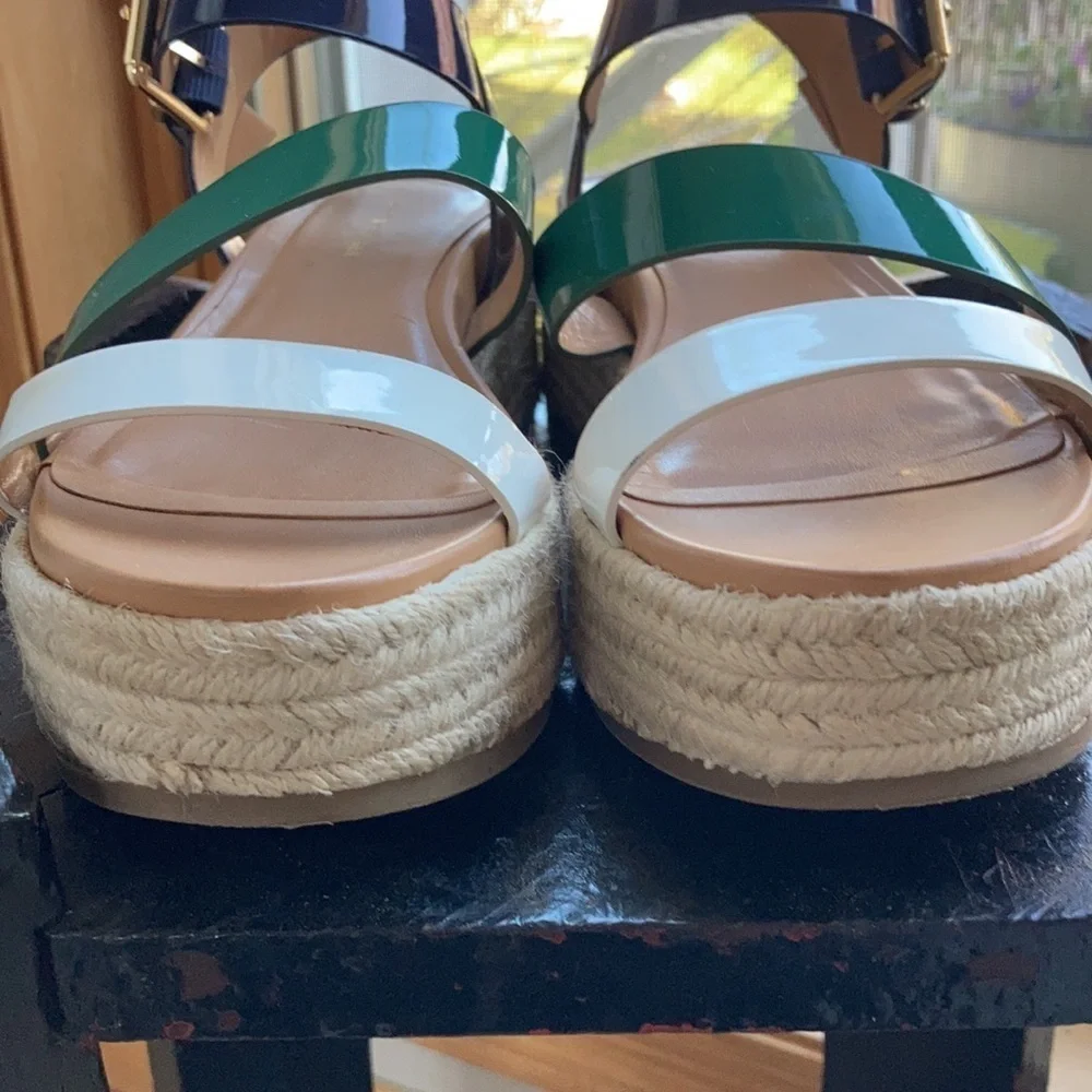 Tommy Hilfiger Marri Flatform espadrille navy, green and white strap sandal
